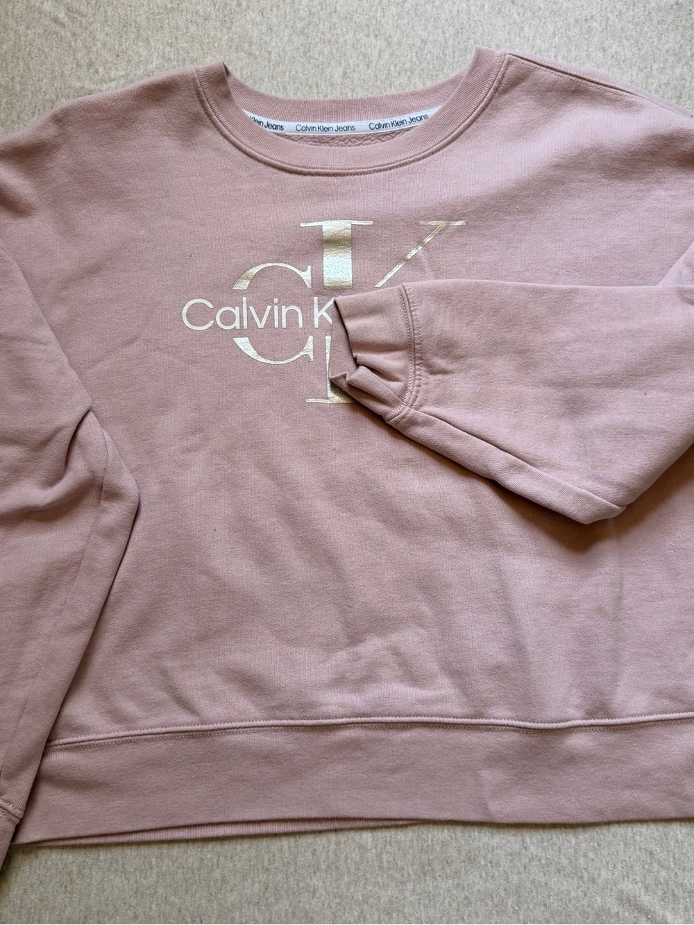 Calvin Klein Jeans Dusty Rose Metallic Logo Sweatshirt Pullover Size Large